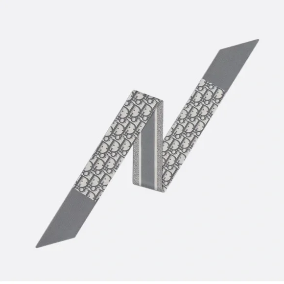 ✨Dior ✨Gray Patterned Twilly Scarf w/ Dior box - Picture 2 of 6